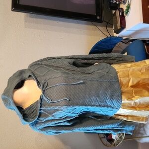 AQ Sport Teal Cable Knit Hooded Sweater NWT Sz. M